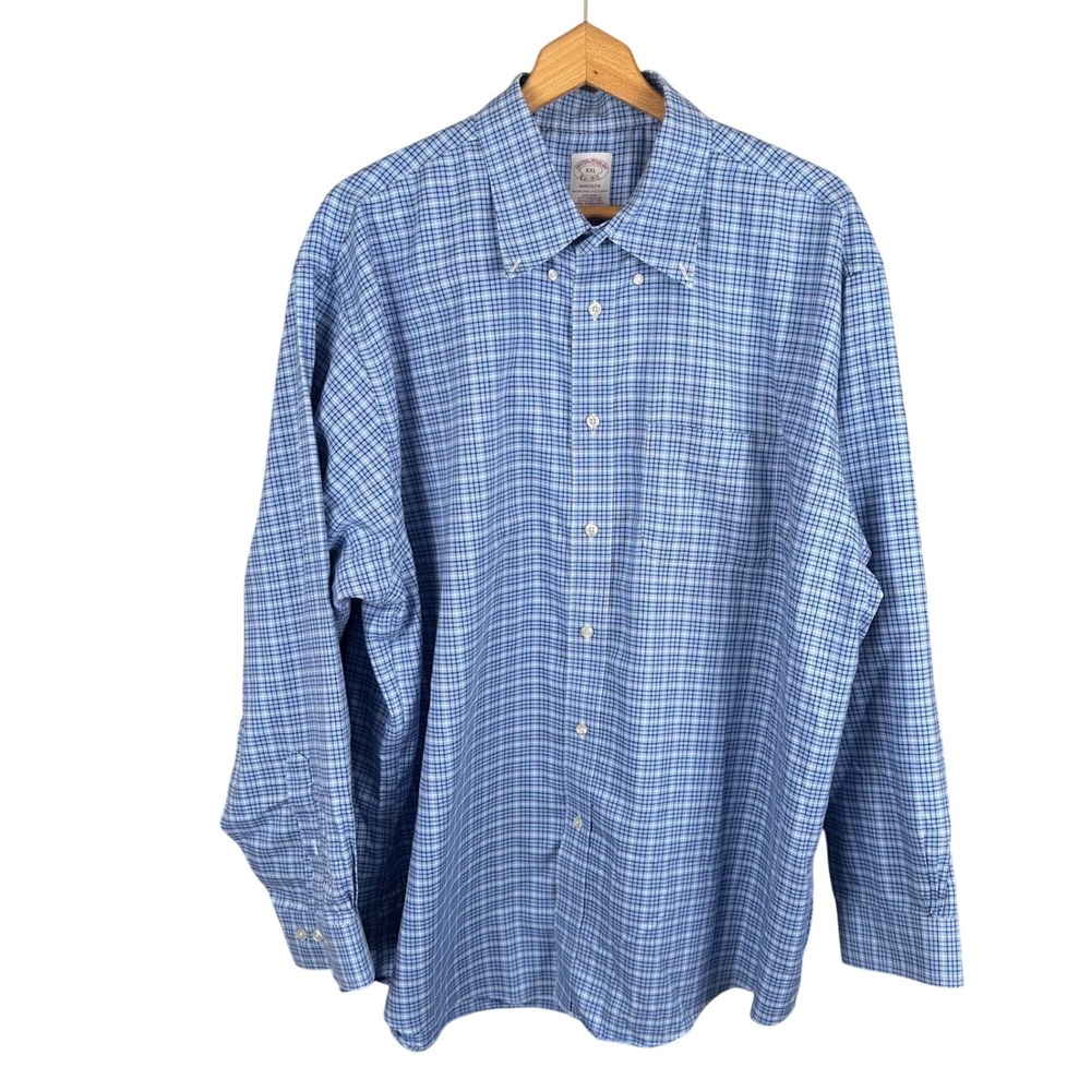 Brooks Brothers Madison Non-Iron Blue Plaid Supima Cotton Shirt XXL Mens